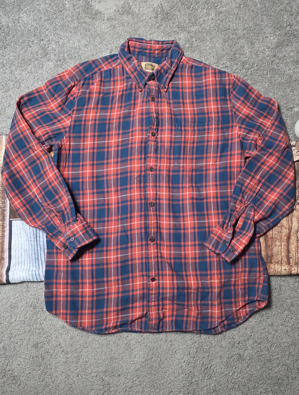 The Foundry Supply Co Plaid Button Down Shirt Red Blue Men's Size LT
